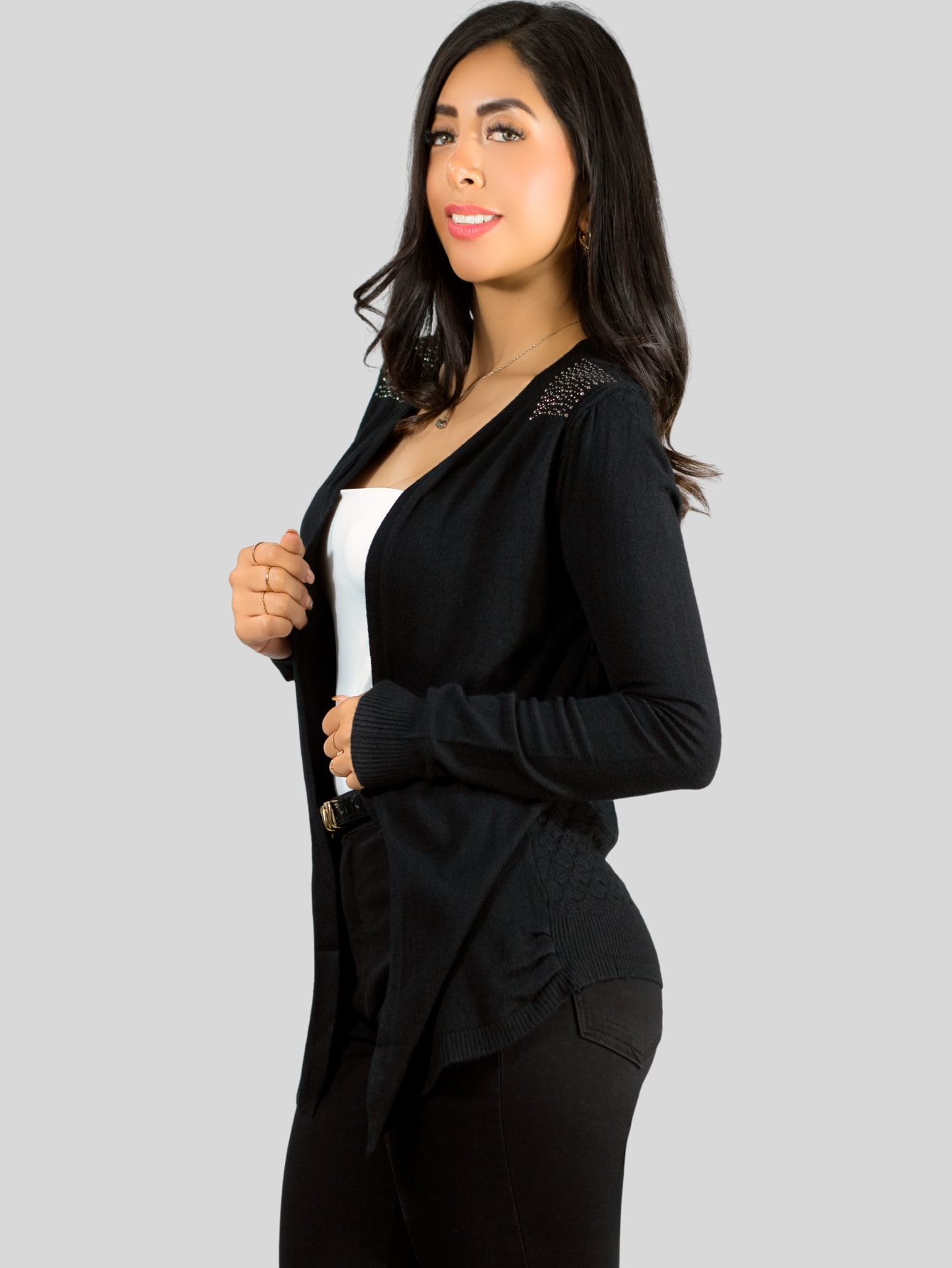 Set De 2 Sueter Abierto De Mujer Con Detalles En Estoperoles Suet 1035 Negro Y Blanco Sueter Cardigan Coppel