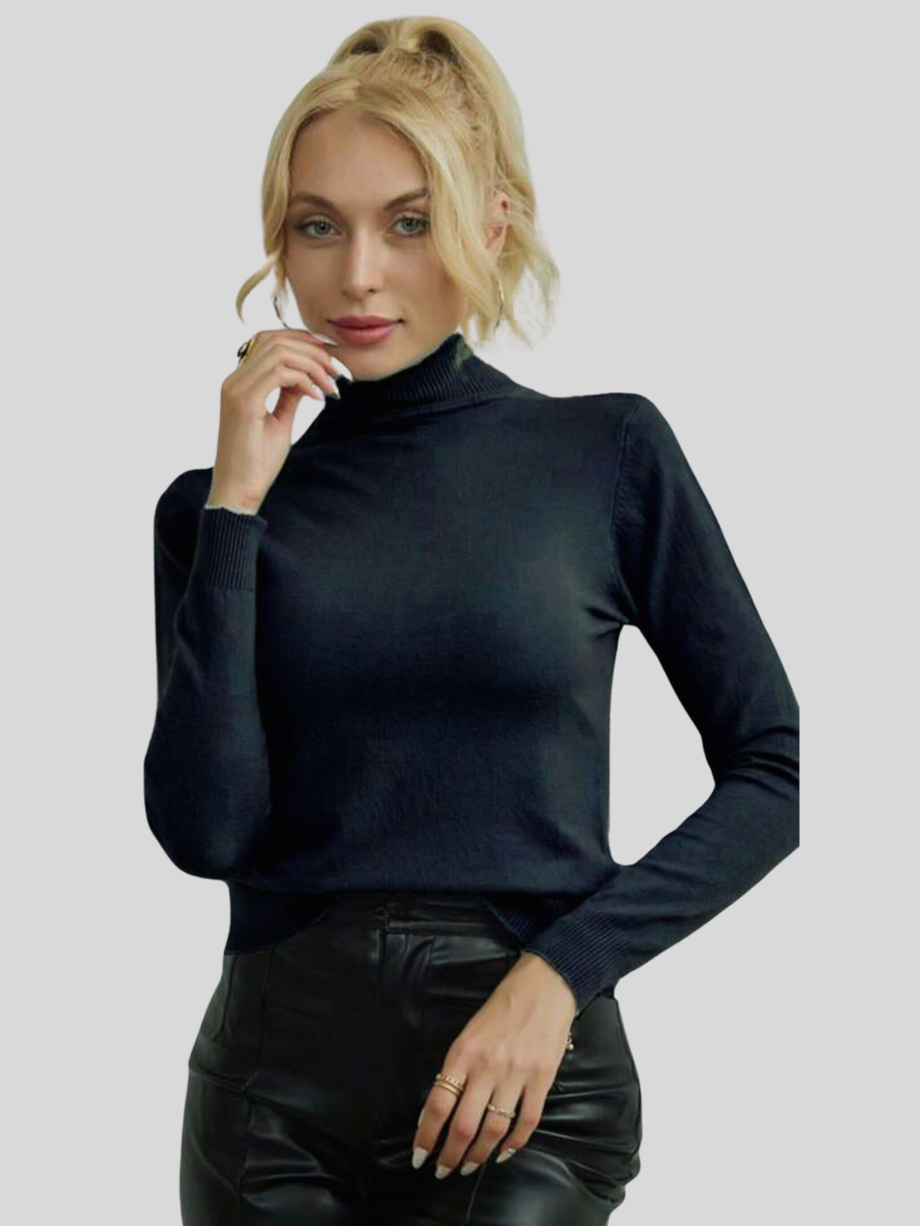 Foto 3 pulgar | Sueter Mujer De Cuello Alto Suet 1023 Negro Sueteres Dama Sweaters