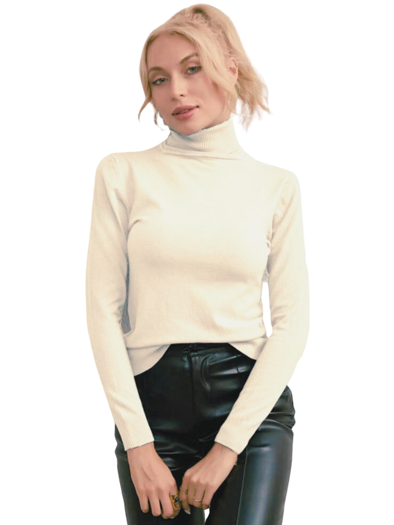 Foto 2 pulgar | Sueter Mujer De Cuello Alto Suet 1023 Crema Sueteres Dama Sweaters