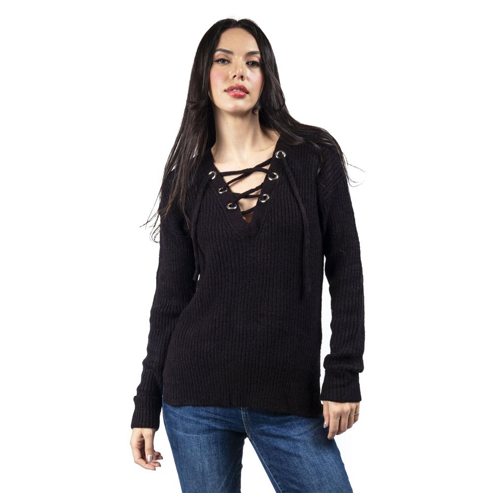 Foto 1 | Sueter Escote Cruzado Con Ojales Roman Fashion / Juvenil, 0034 (negro) Negro