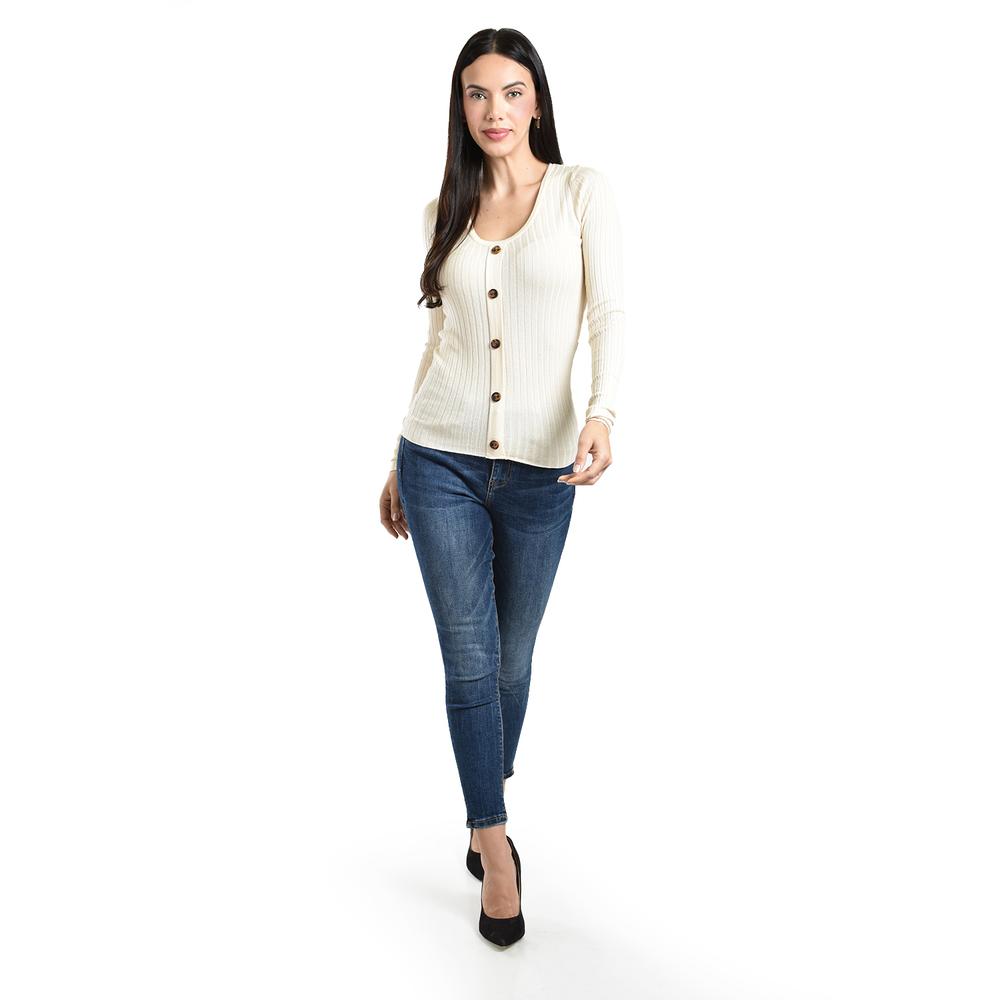 Foto 6 pulgar | Sueter Acanalado Con Botones Roman Fashion /juvenil, 3157 (beige) Beige