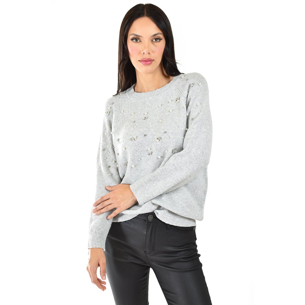 Foto 2 pulgar | Sueter Con Pedreria Y Perlas Roman Fashion /juvenil, 4003 (gris) Gris