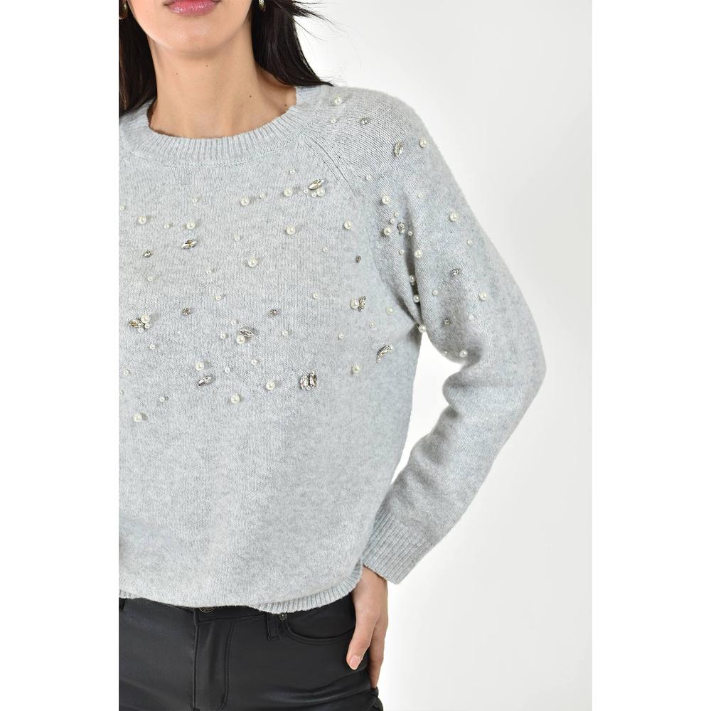Foto 5 pulgar | Sueter Con Pedreria Y Perlas Roman Fashion /juvenil, 4003 (gris) Gris