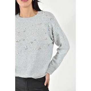 Foto 4 | Sueter Con Pedreria Y Perlas Roman Fashion /juvenil, 4003 (gris) Gris