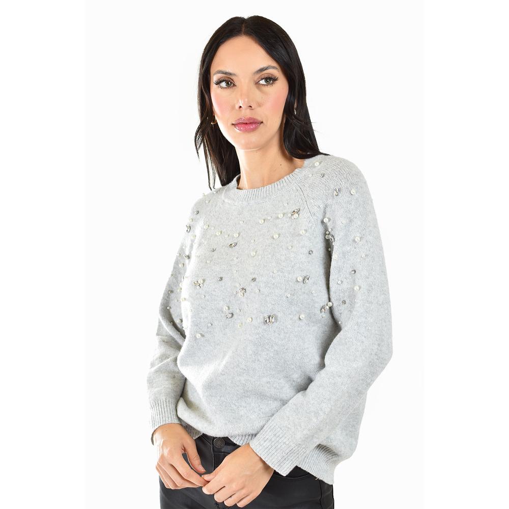 Foto 6 pulgar | Sueter Con Pedreria Y Perlas Roman Fashion /juvenil, 4003 (gris) Gris