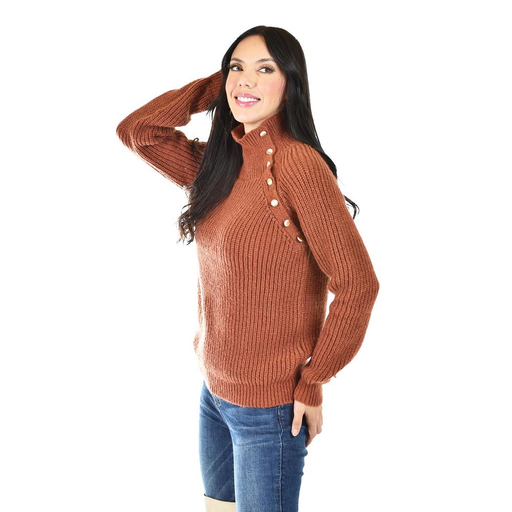 Foto 2 | Sueter Cuello Alto Con Botones Roman Fashion / Juvenil, 4005 (chedron) Cafe