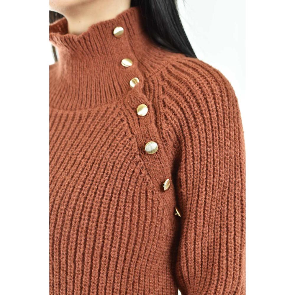 Foto 5 pulgar | Sueter Cuello Alto Con Botones Roman Fashion / Juvenil, 4005 (chedron) Cafe