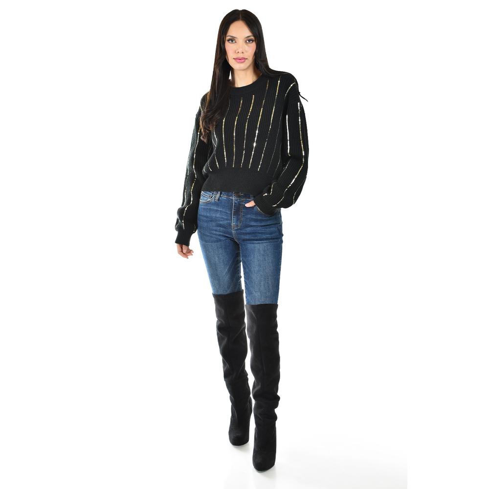 Foto 7 pulgar | Sueter De Punto Con Lentejuela Roman Fashion / Juvenil, 4004 (negro / Dorado) Negro