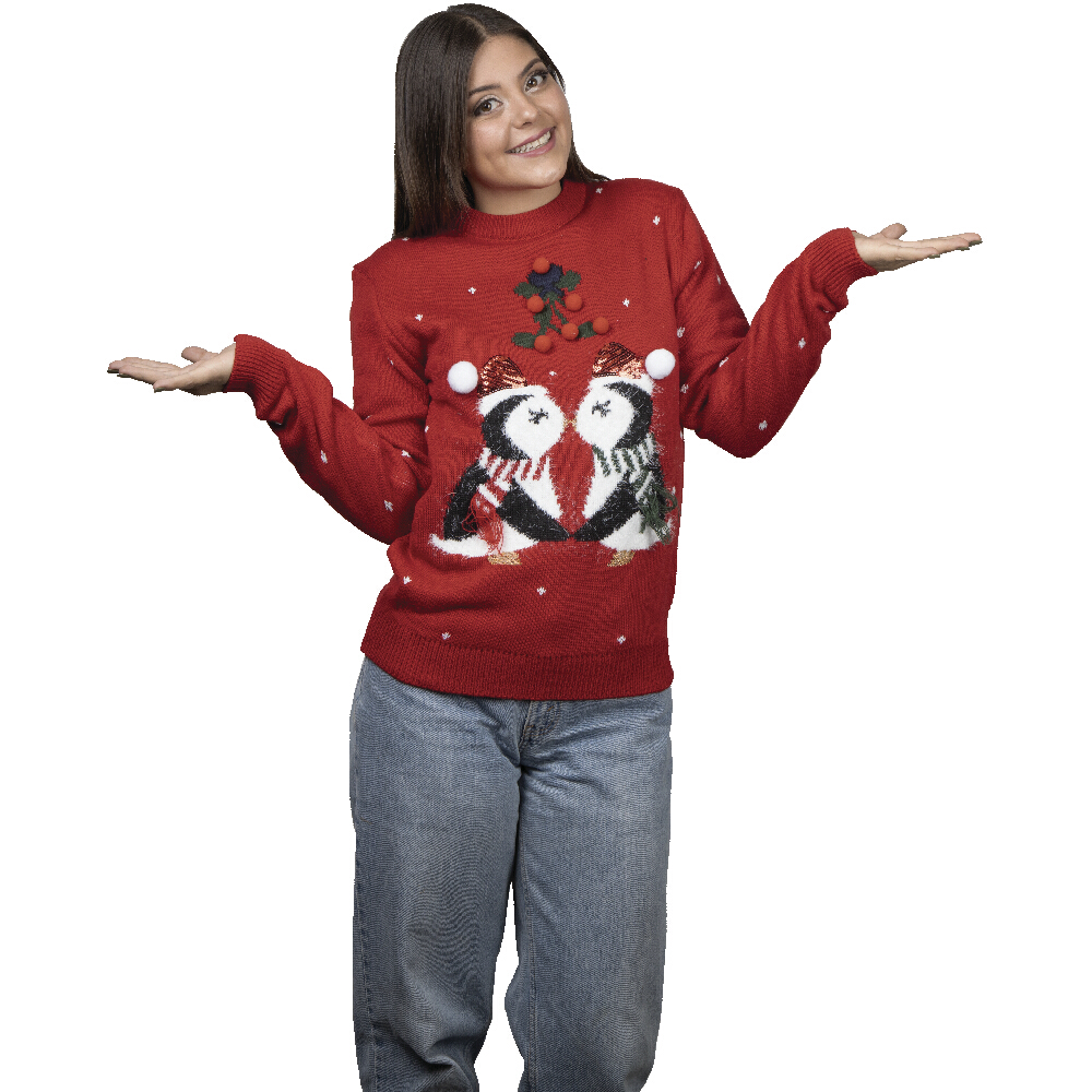 Foto 2 pulgar | Ugly Sweater Rev Suéter Navideño De Pingüinos Color Rojo Para Navidad