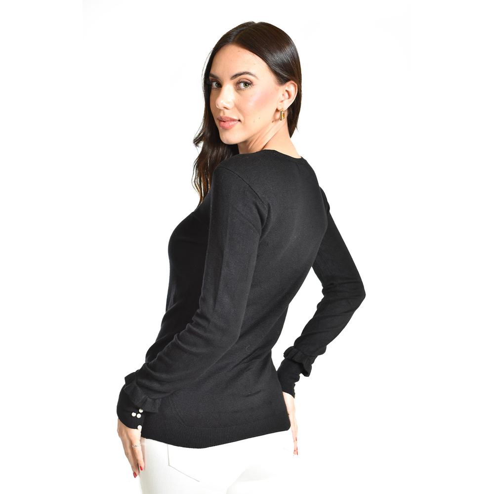 Foto 4 pulgar | Sueter Manga Con Perlas Roman Fashion /juvenil, 9258 (negro) Negro