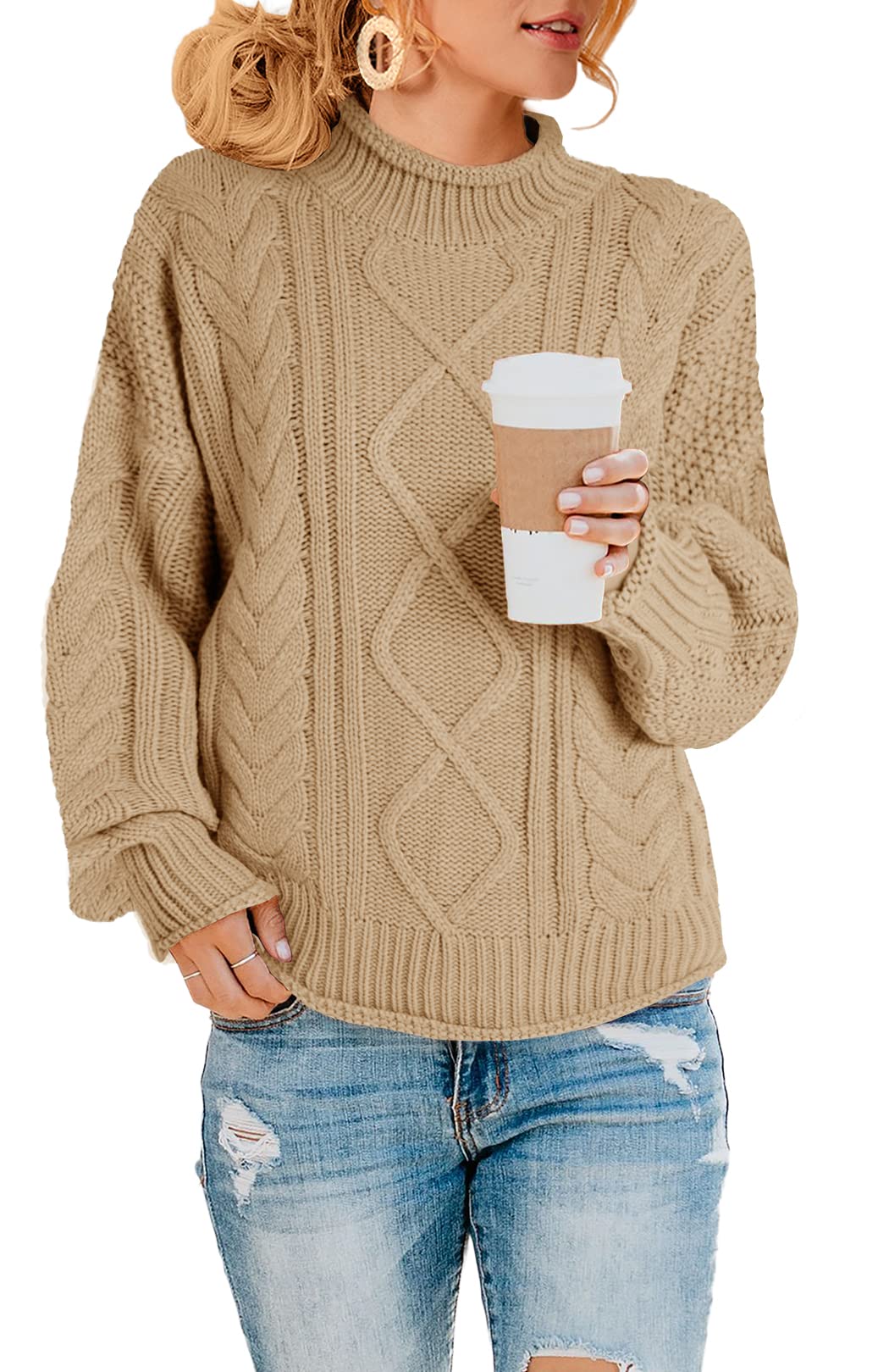 Jersey Saodimallsu De Cuello Alto De Punto Trenzado Para Mujer De Gran Tamaño - Venta Internacional.