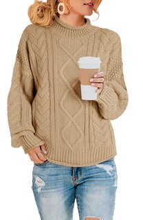 Foto 1 | Jersey Saodimallsu De Cuello Alto De Punto Trenzado Para Mujer De Gran Tamaño - Venta Internacional.