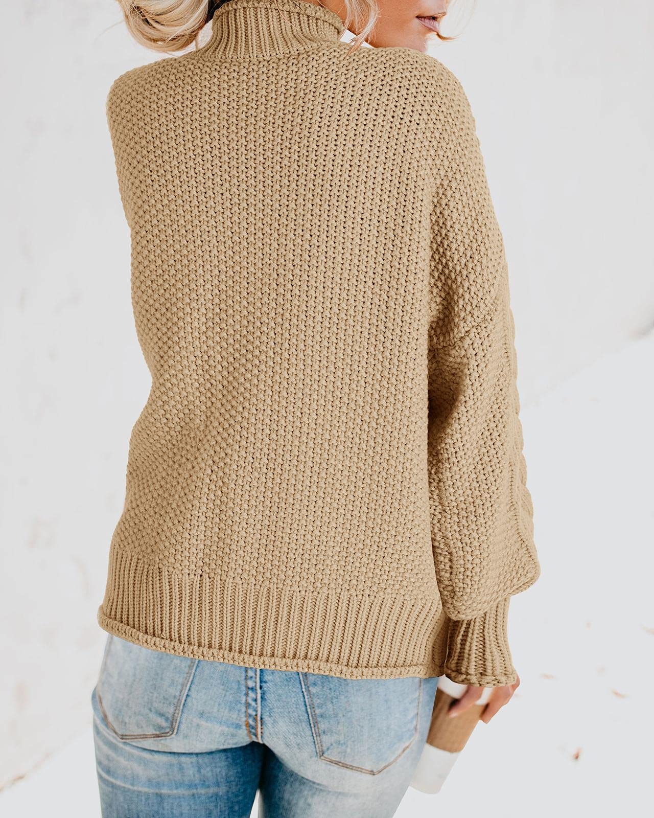 Foto 4 pulgar | Jersey Saodimallsu De Cuello Alto De Punto Trenzado Para Mujer De Gran Tamaño - Venta Internacional.