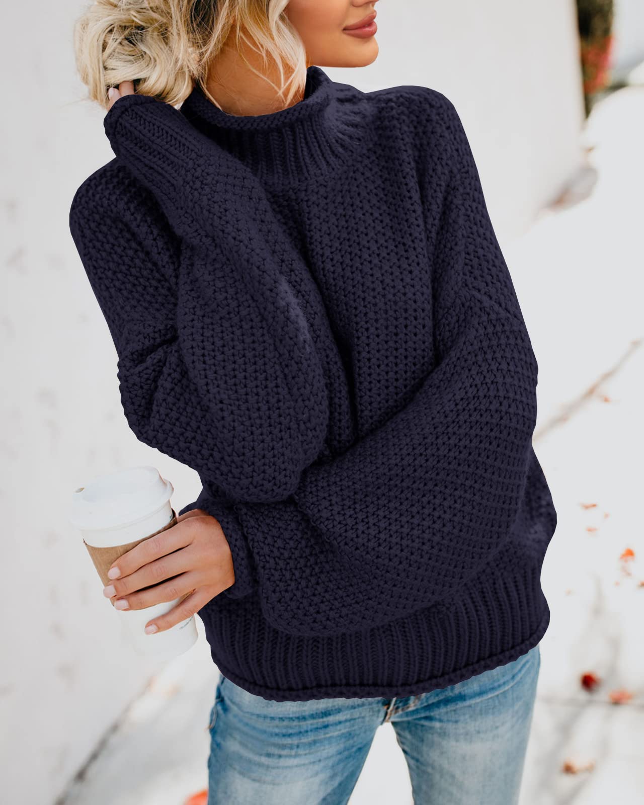 Foto 5 pulgar | Jersey Saodimallsu De Cuello Alto De Punto Extragrande Azul Marino Para Mujer - Venta Internacional.