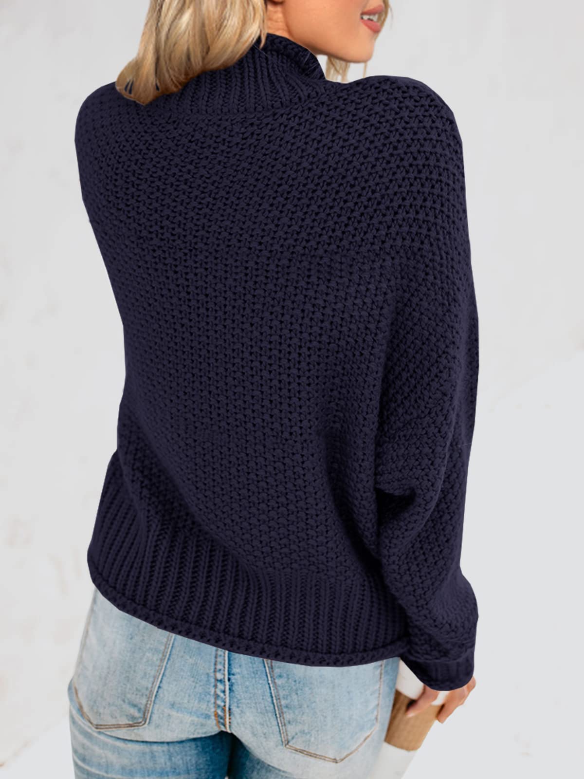 Foto 7 pulgar | Jersey Saodimallsu De Cuello Alto De Punto Extragrande Azul Marino Para Mujer - Venta Internacional.