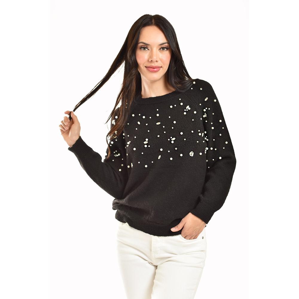 Foto 1 | Sueter Con Pedreria Y Perlas Roman Fashion /juvenil, 4003 (negro) Negro