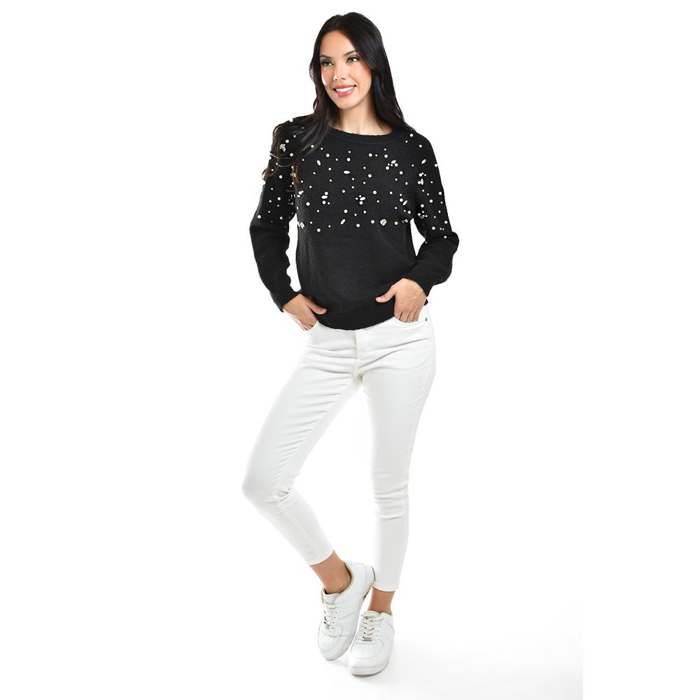 Foto 6 pulgar | Sueter Con Pedreria Y Perlas Roman Fashion /juvenil, 4003 (negro) Negro