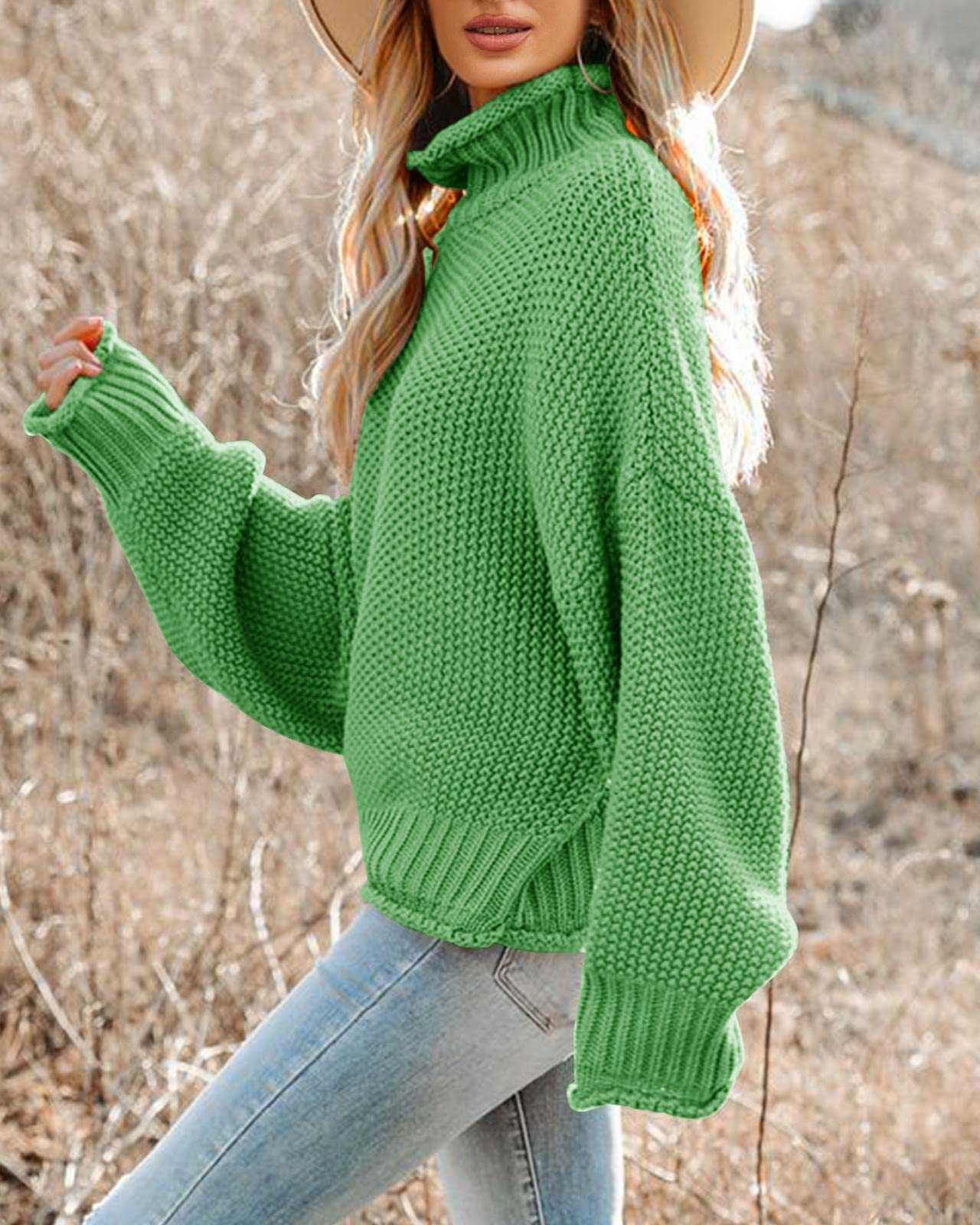 Foto 3 pulgar | Jersey Saodimallsu De Cuello Alto Extragrande Para Mujer, Verde Claro - Venta Internacional.