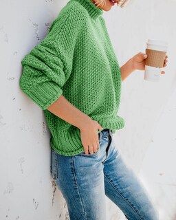 Foto 3 | Jersey Saodimallsu De Cuello Alto Extragrande Para Mujer, Verde Claro - Venta Internacional.