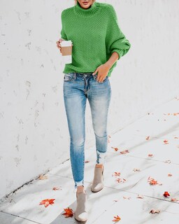 Foto 5 | Jersey Saodimallsu De Cuello Alto Extragrande Para Mujer, Verde Claro - Venta Internacional.