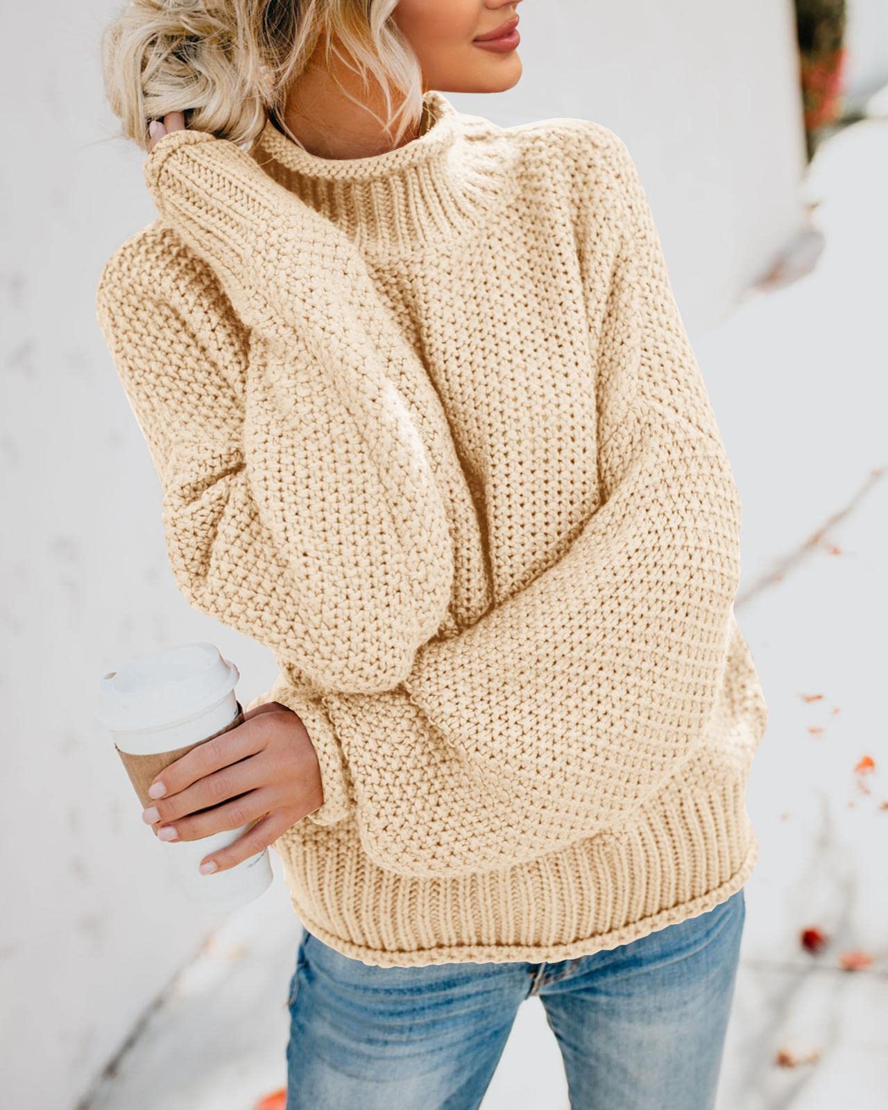 Foto 5 pulgar | Jersey Saodimallsu De Punto De Cuello Alto De Gran Tamaño Para Mujer - Venta Internacional.