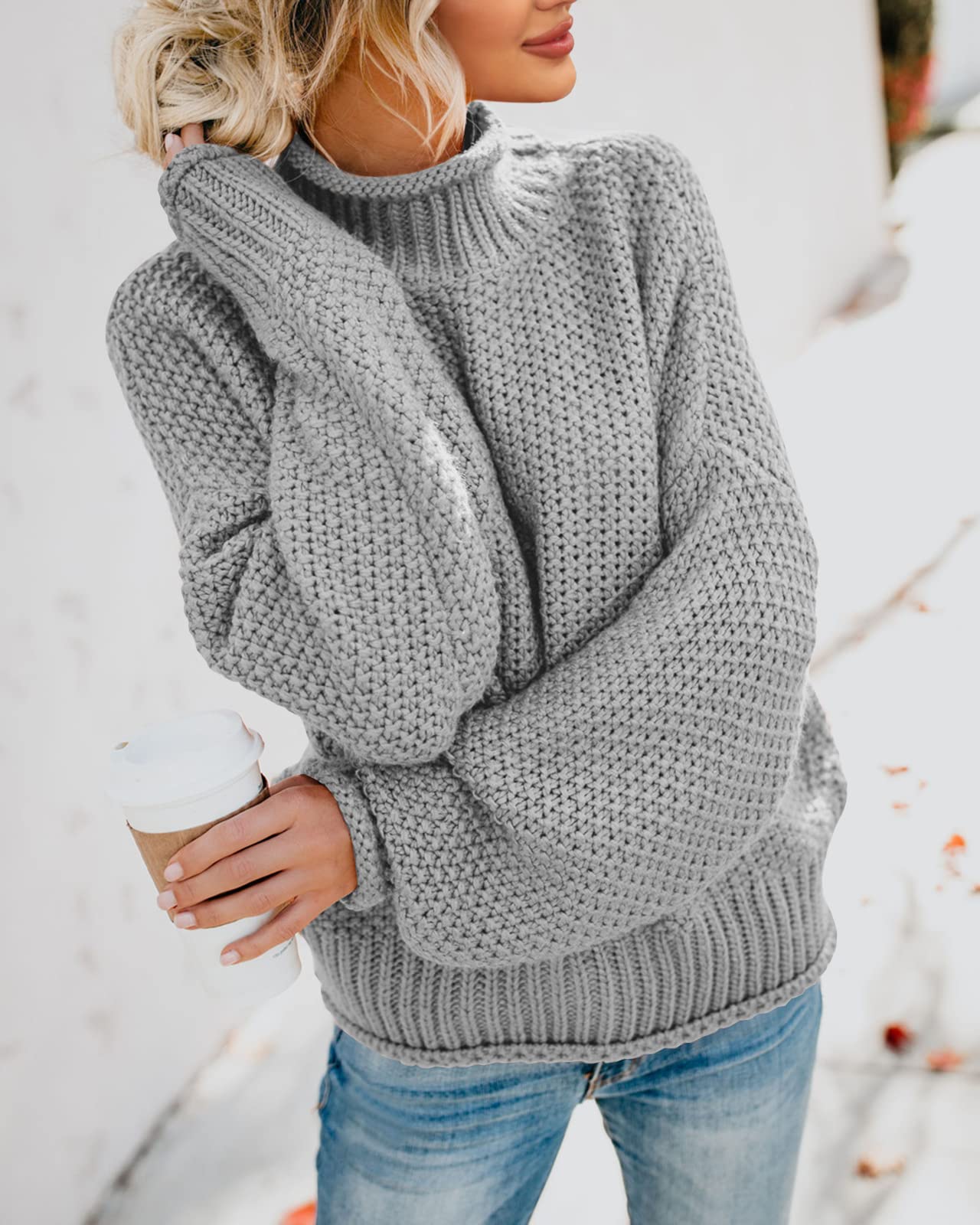 Foto 5 pulgar | Jersey Saodimallsu De Cuello Alto De Punto Extragrande Gris Para Mujer - Venta Internacional.
