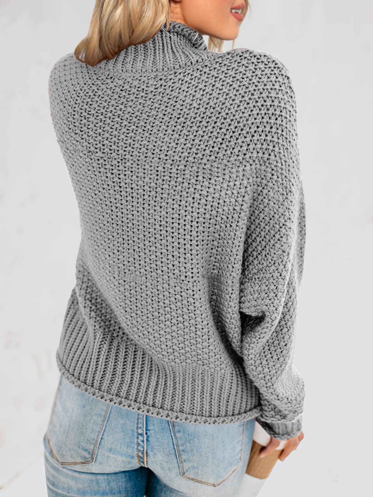 Foto 7 pulgar | Jersey Saodimallsu De Cuello Alto De Punto Extragrande Gris Para Mujer - Venta Internacional.