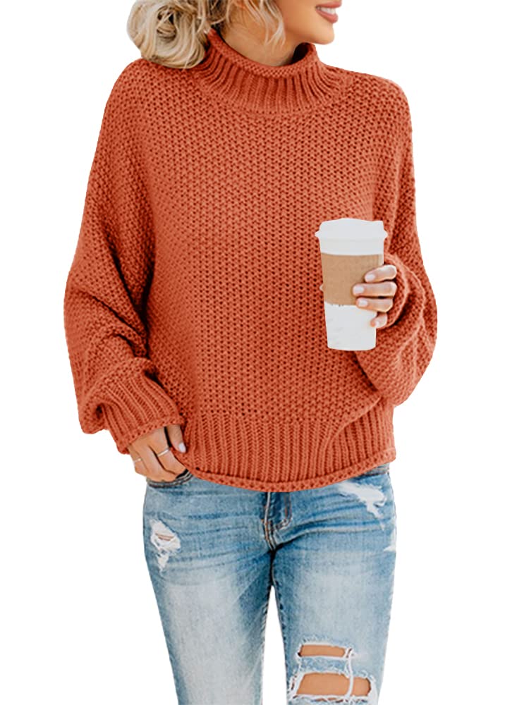 Foto 2 pulgar | Jersey Saodimallsu De Cuello Alto Para Mujer, De Gran Tamaño, Rojo Ladrillo - Venta Internacional.