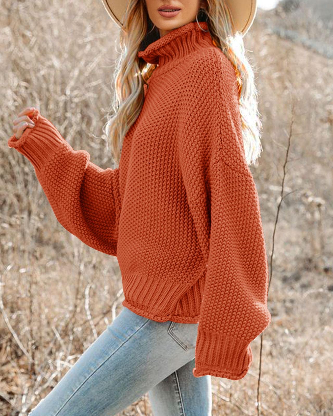 Foto 2 | Jersey Saodimallsu De Cuello Alto Para Mujer, De Gran Tamaño, Rojo Ladrillo - Venta Internacional.