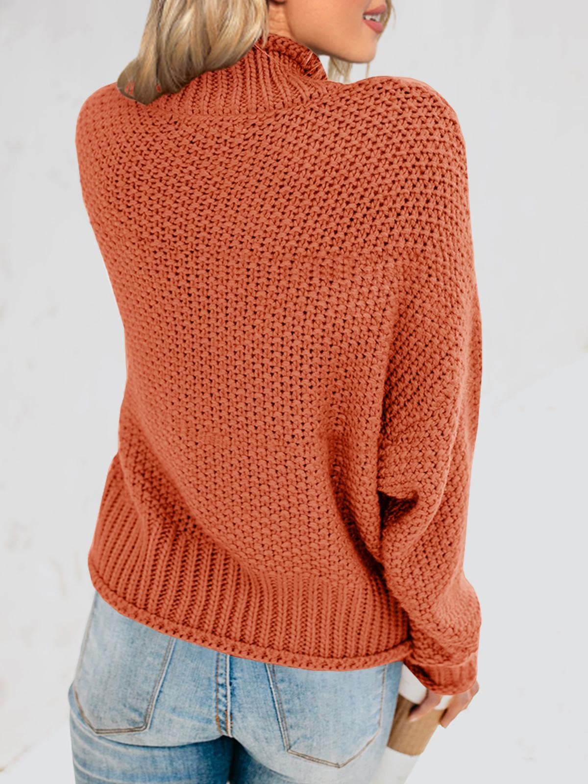 Foto 7 pulgar | Jersey Saodimallsu De Cuello Alto Para Mujer, De Gran Tamaño, Rojo Ladrillo - Venta Internacional.