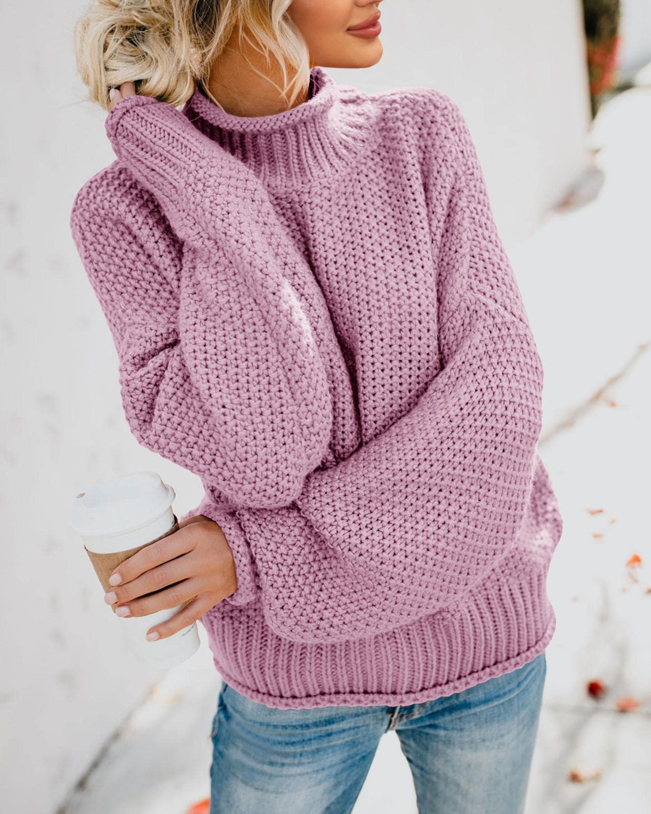 Foto 5 pulgar | Jersey Saodimallsu De Cuello Alto De Punto Extragrande De Manga Larga Para Mujer - Venta Internacional.