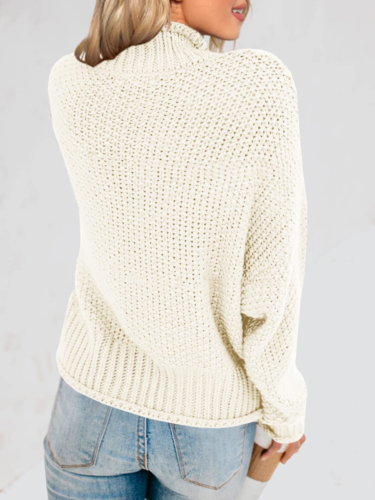 Foto 7 pulgar | Jersey Saodimallsu De Cuello Alto De Punto Extragrande Beige-blanco Para Mujer - Venta Internacional.