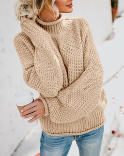 Foto 4 | Jersey Saodimallsu De Cuello Alto De Gran Tamaño Para Mujer, Color Caqui Claro - Venta Internacional.