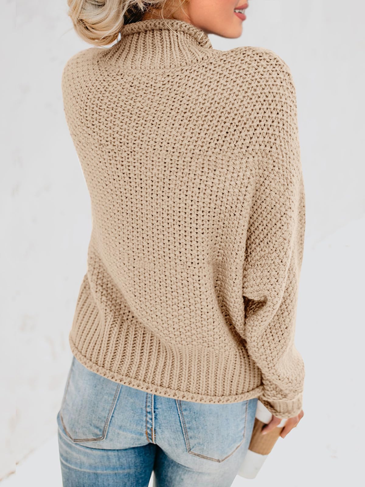 Foto 6 | Jersey Saodimallsu De Cuello Alto De Gran Tamaño Para Mujer, Color Caqui Claro - Venta Internacional.