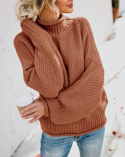Foto 4 | Jersey Saodimallsu De Cuello Alto De Gran Tamaño Marrón Para Mujer - Venta Internacional.