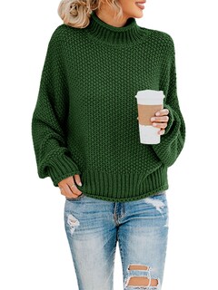 Foto 1 | Jersey Saodimallsu De Cuello Alto De Gran Tamaño Para Mujer Verde Oscuro - Venta Internacional.