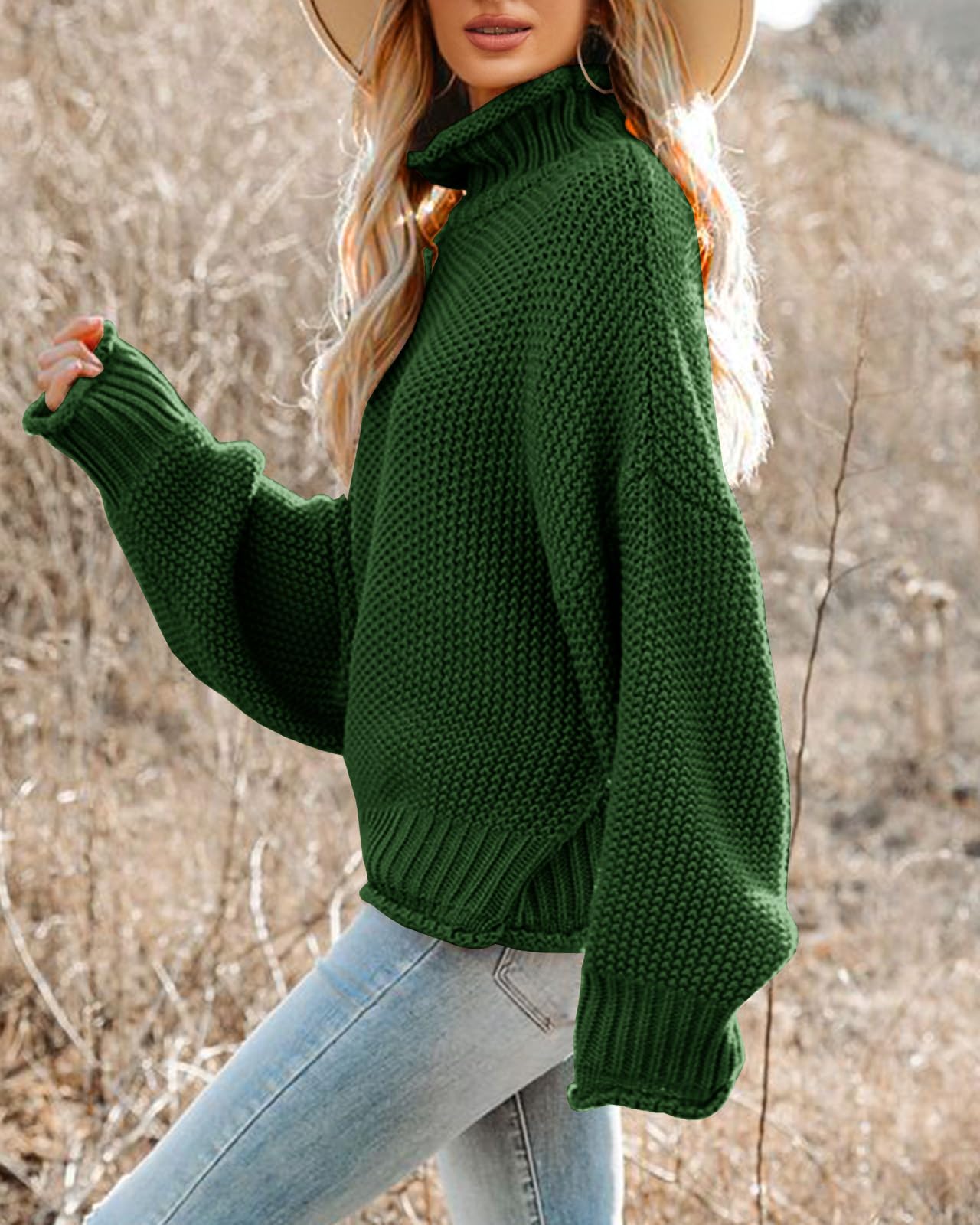 Foto 3 pulgar | Jersey Saodimallsu De Cuello Alto De Gran Tamaño Para Mujer Verde Oscuro - Venta Internacional.