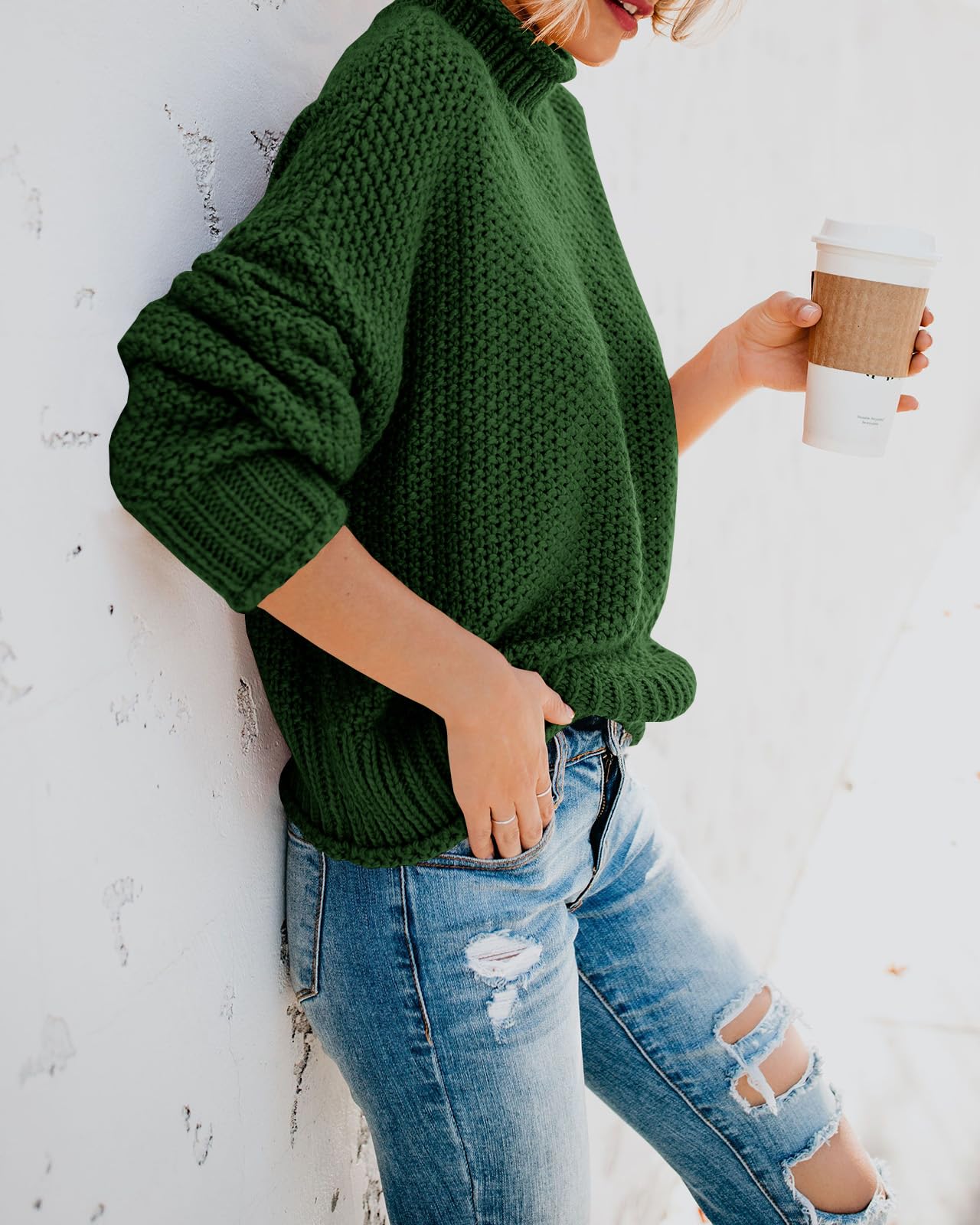 Foto 4 pulgar | Jersey Saodimallsu De Cuello Alto De Gran Tamaño Para Mujer Verde Oscuro - Venta Internacional.
