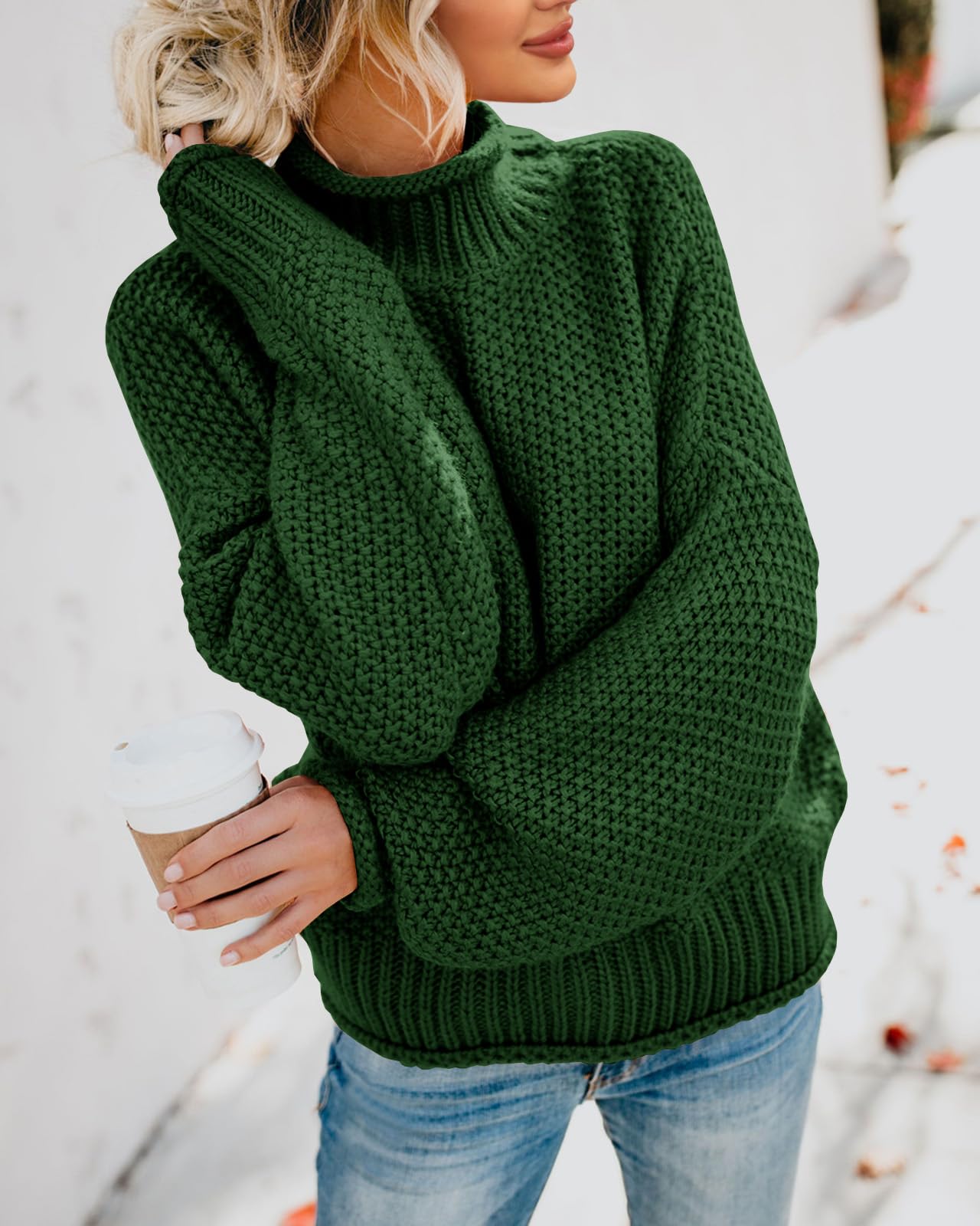 Foto 5 pulgar | Jersey Saodimallsu De Cuello Alto De Gran Tamaño Para Mujer Verde Oscuro - Venta Internacional.