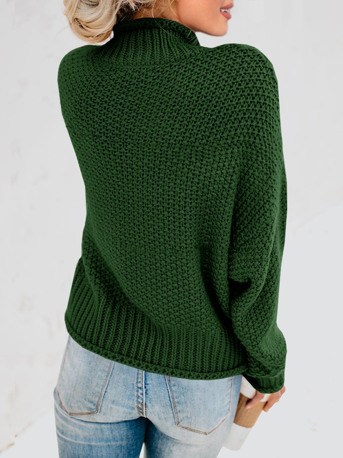 Foto 7 pulgar | Jersey Saodimallsu De Cuello Alto De Gran Tamaño Para Mujer Verde Oscuro - Venta Internacional.