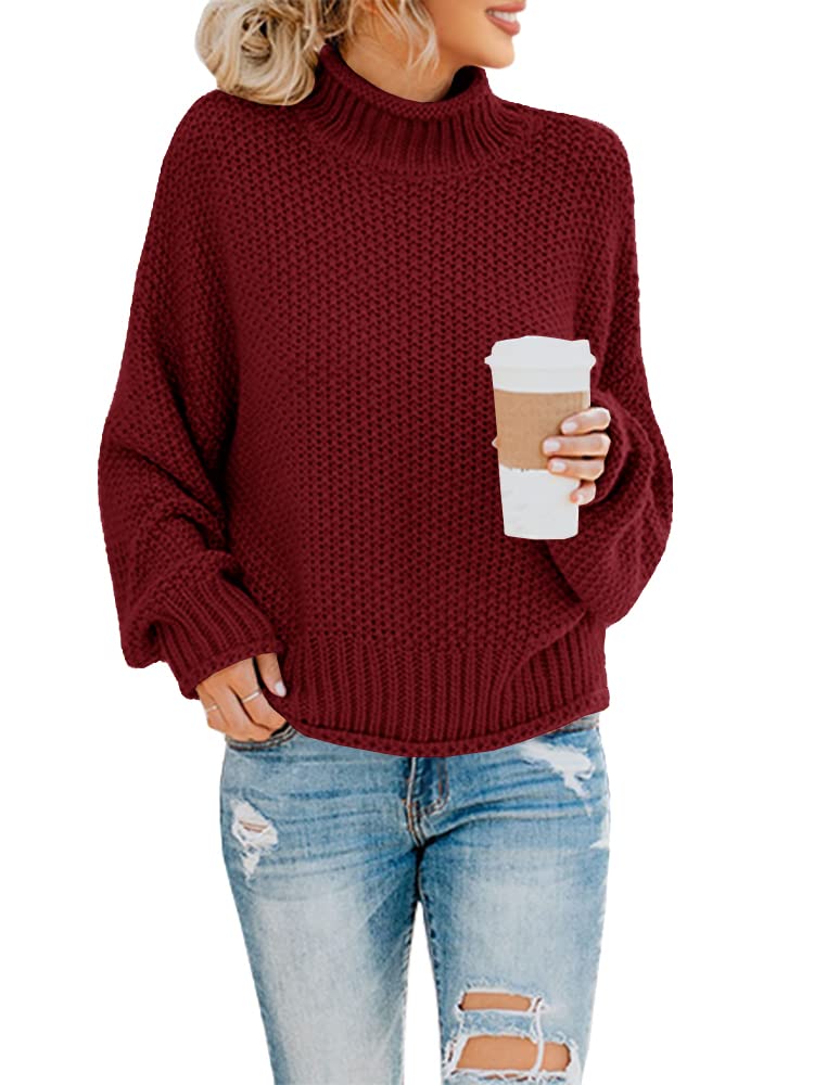 Foto 1 | Jersey Saodimallsu De Cuello Alto De Punto Extragrande Rojo Vino Para Mujer - Venta Internacional.