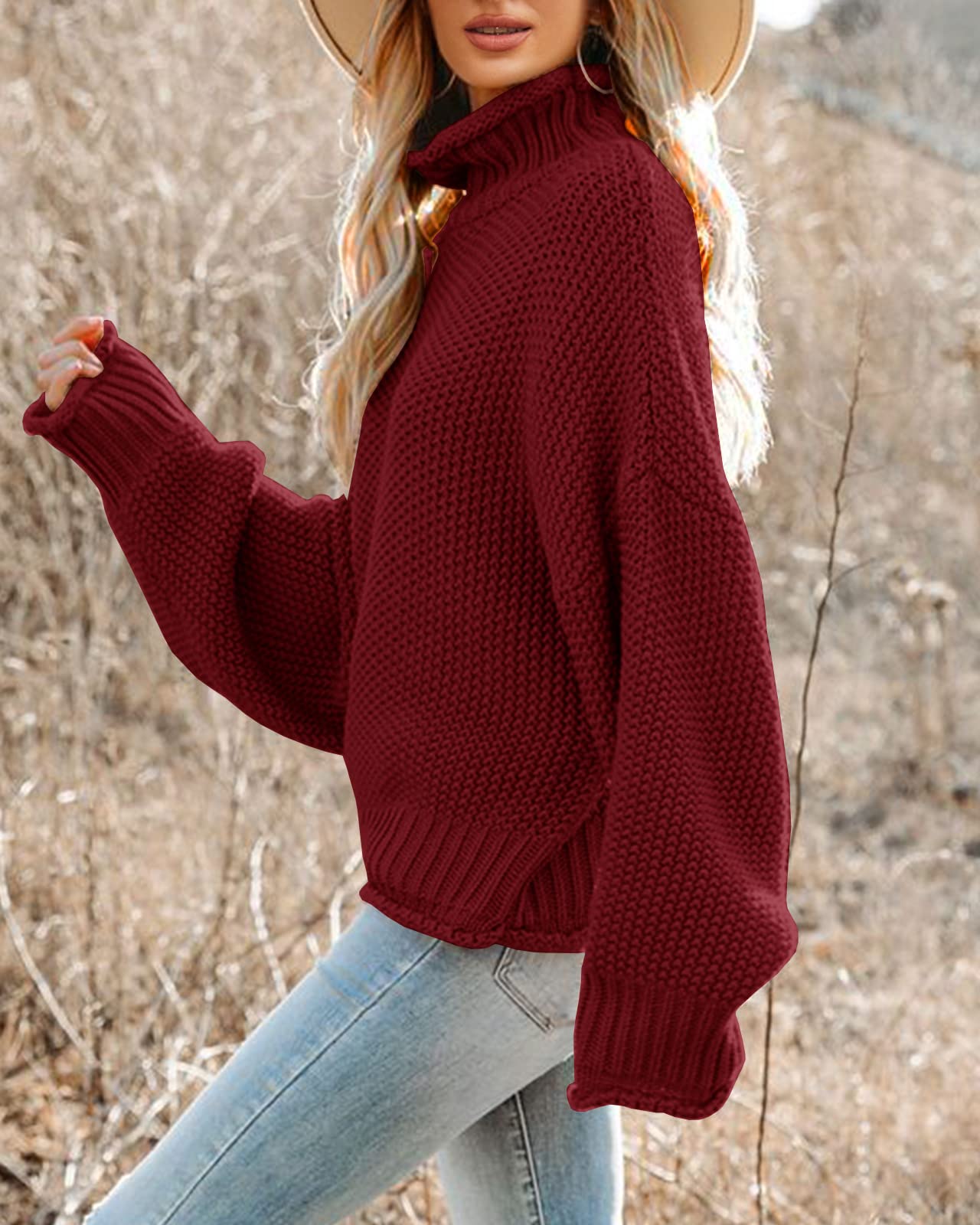 Foto 2 | Jersey Saodimallsu De Cuello Alto De Punto Extragrande Rojo Vino Para Mujer - Venta Internacional.