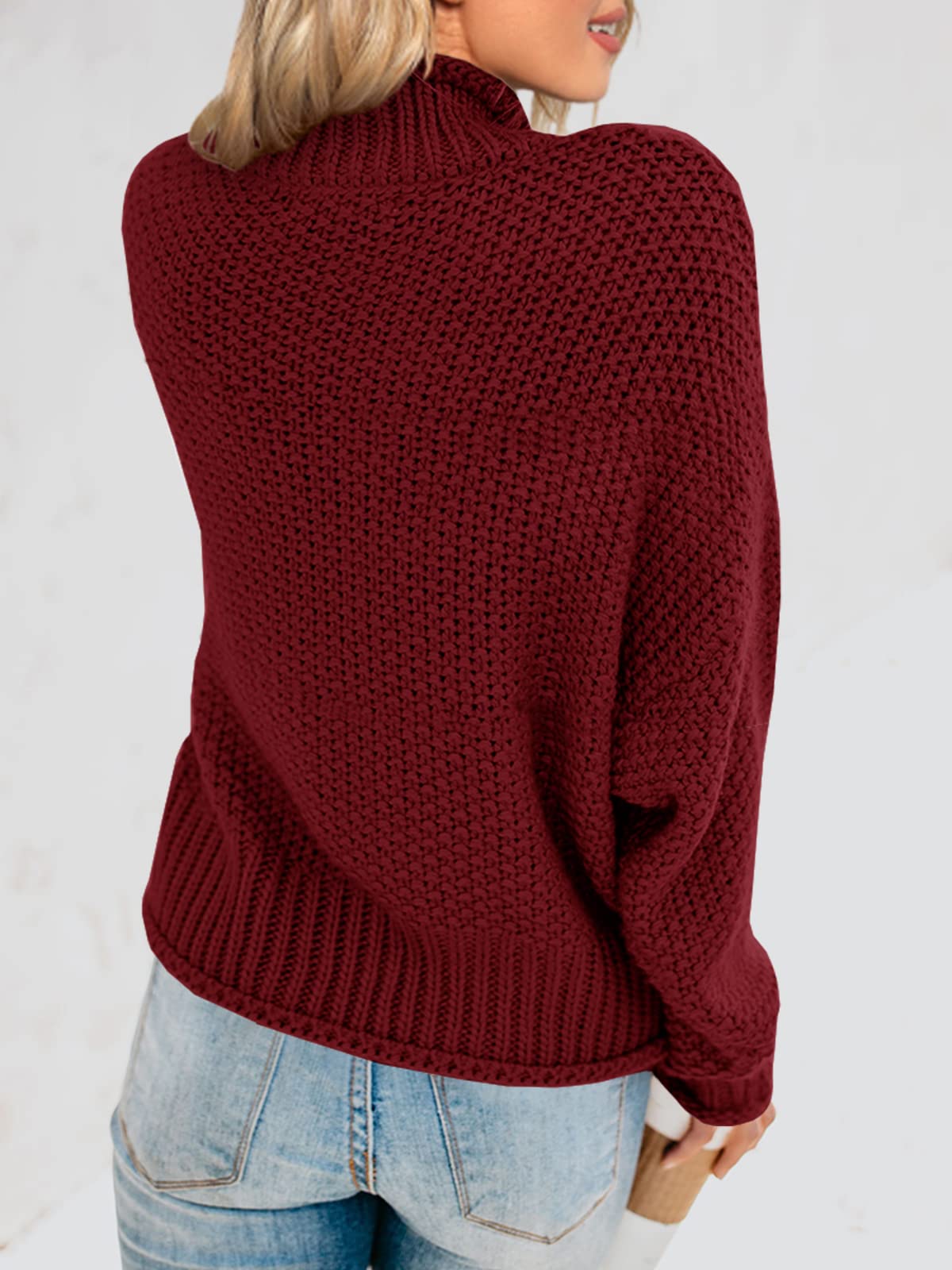 Foto 7 pulgar | Jersey Saodimallsu De Cuello Alto De Punto Extragrande Rojo Vino Para Mujer - Venta Internacional.