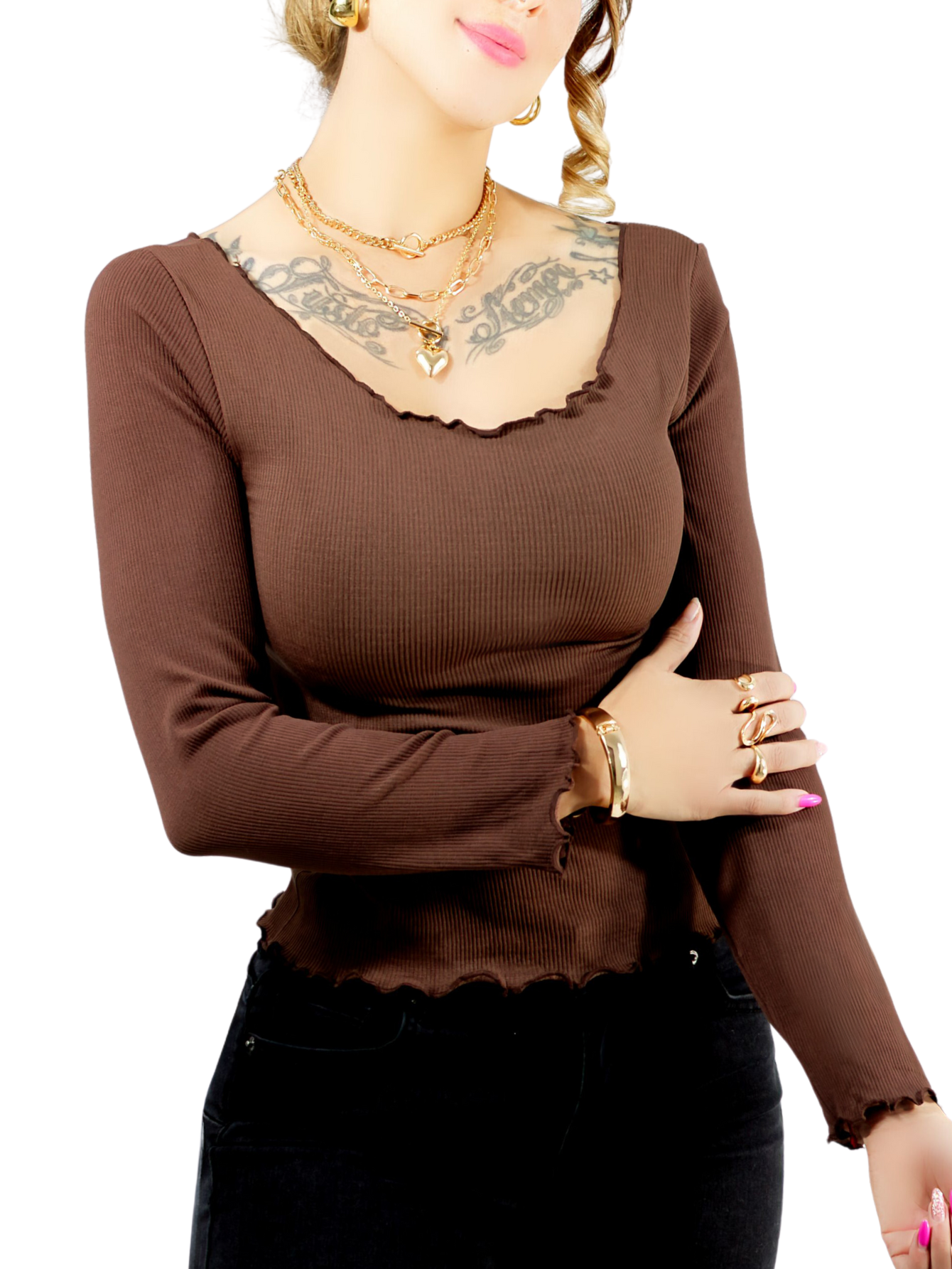 Foto 2 pulgar | Sueter Ligero Dama Blusa Manga Larga Mujer Sueteres Suet-1014 Cafe Sweaters