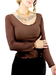 Foto 1 | Sueter Ligero Dama Blusa Manga Larga Mujer Sueteres Suet-1014 Cafe Sweaters