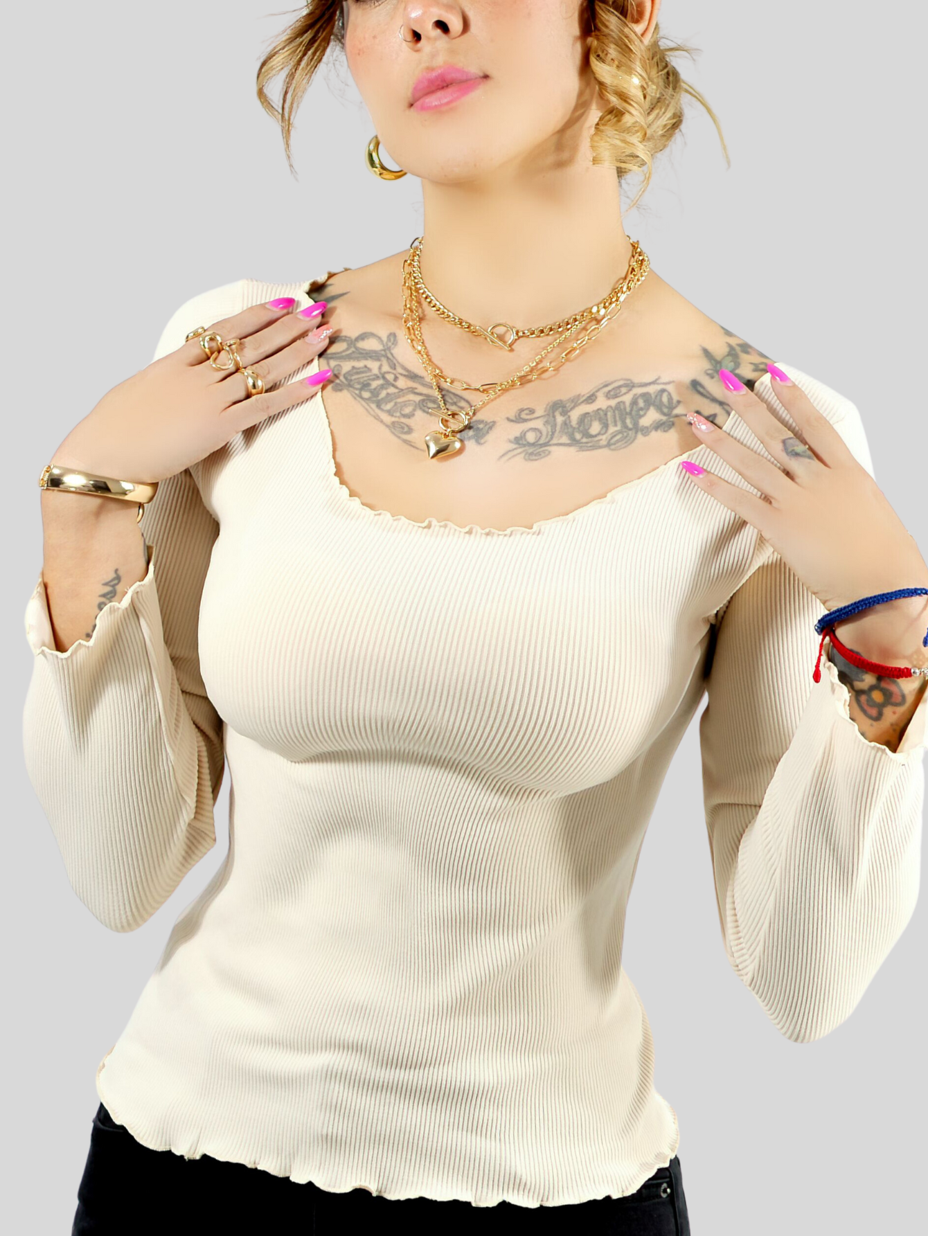 Foto 5 | Sueter Ligero Dama Blusa Manga Larga Mujer Sueteres Suet-1014 Beige Sweaters