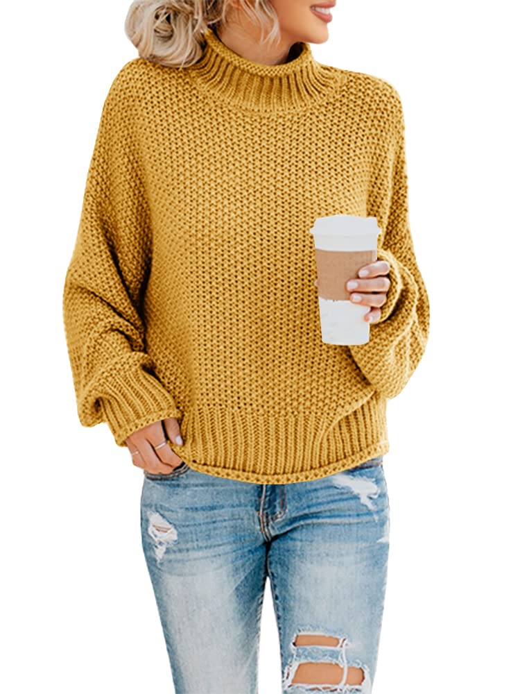 Foto 2 pulgar | Jersey Saodimallsu De Punto De Cuello Alto De Gran Tamaño Para Mujer, Amarillo - Venta Internacional.