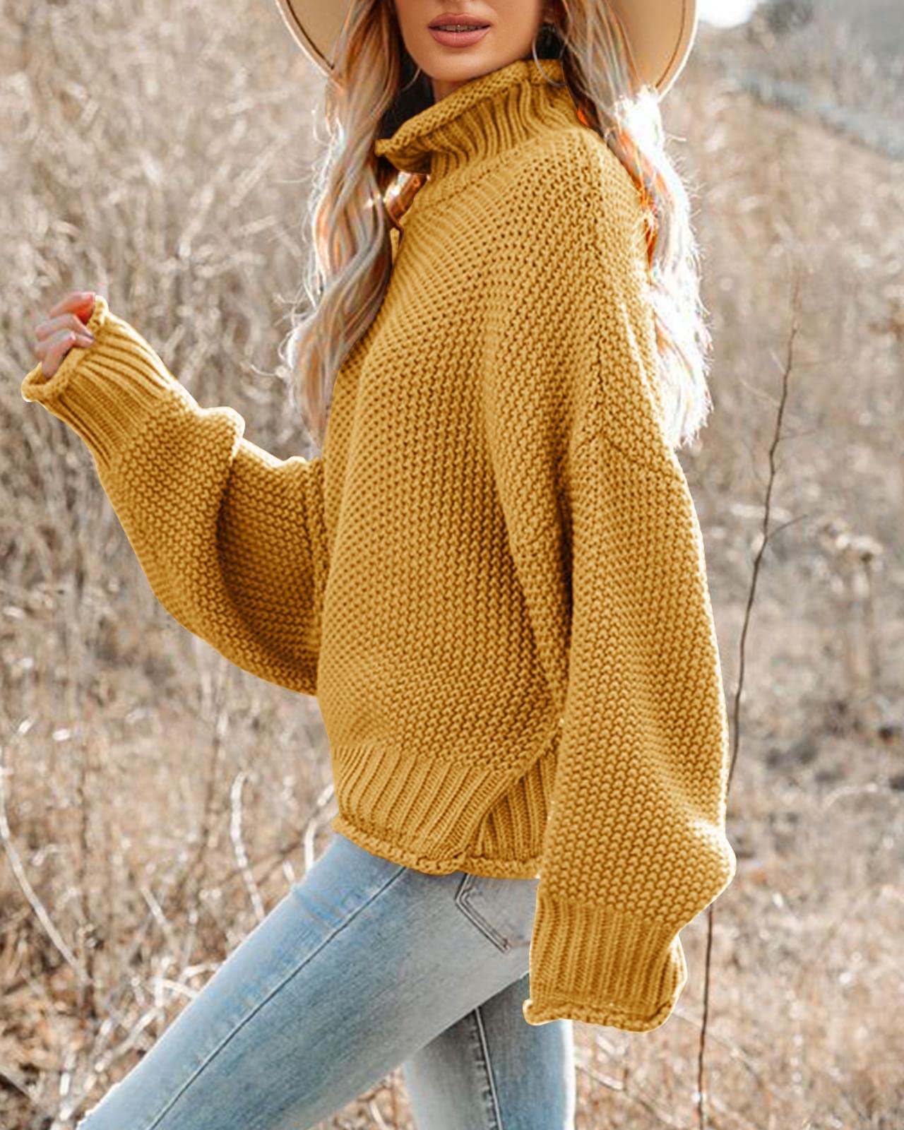 Foto 3 pulgar | Jersey Saodimallsu De Punto De Cuello Alto De Gran Tamaño Para Mujer, Amarillo - Venta Internacional.