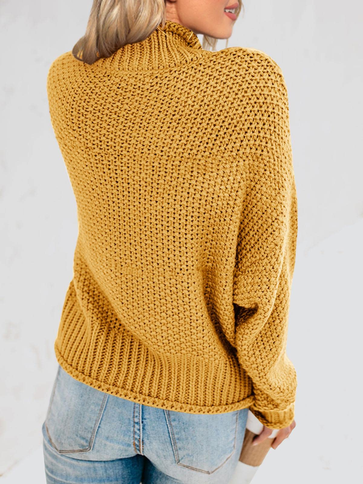 Foto 7 pulgar | Jersey Saodimallsu De Punto De Cuello Alto De Gran Tamaño Para Mujer, Amarillo - Venta Internacional.