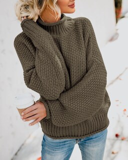 Foto 4 | Jersey Saodimallsu De Punto Extragrande Con Cuello Alto Para Mujer - Venta Internacional.